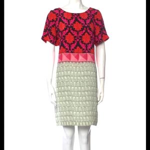 Mary Katrantzou Silk Hot Pink Damask Printed Shift Dress